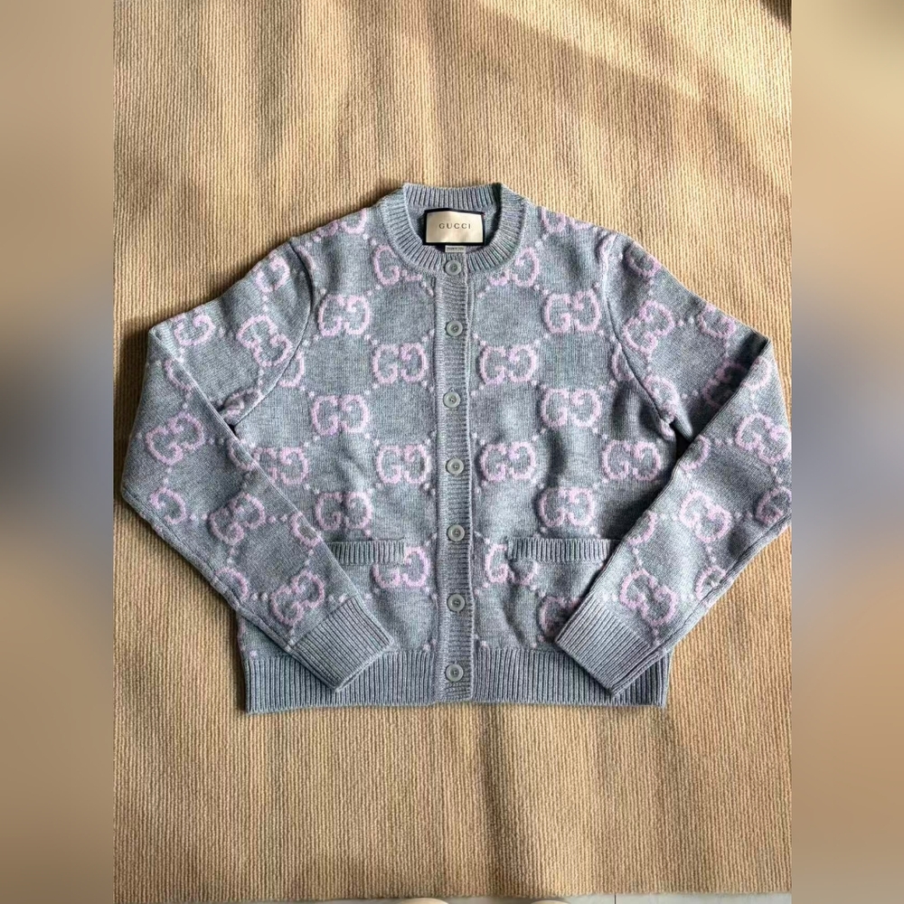 Gucci Pink Logo Gray Cardigan